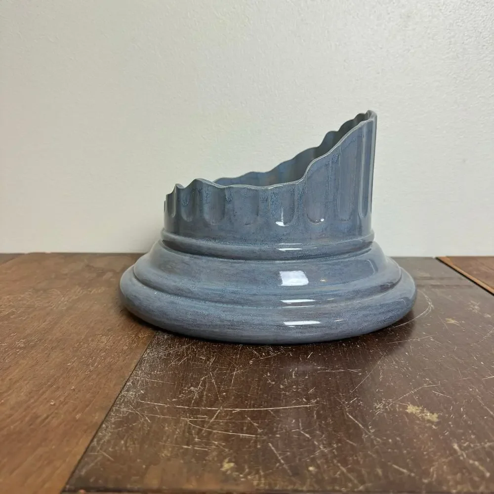 Blue Glazed Ceramic Fluted Column Pedestal Base Planter Greek Roman Style‎ 12in